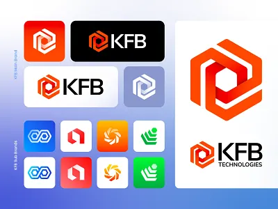Logo family for a technology group: a primary hexagon mark with light, dark and mono lockups plus four sub-brand marks