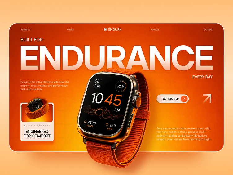 Wearables brand website design: oversized headline, product hero and a single clear call to action